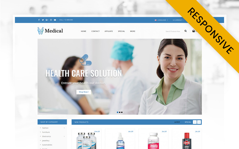 Modello responsivo OpenCart del negozio medico