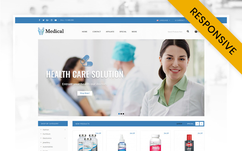 Responsive OpenCart-Vorlage für medizinische Geschäfte