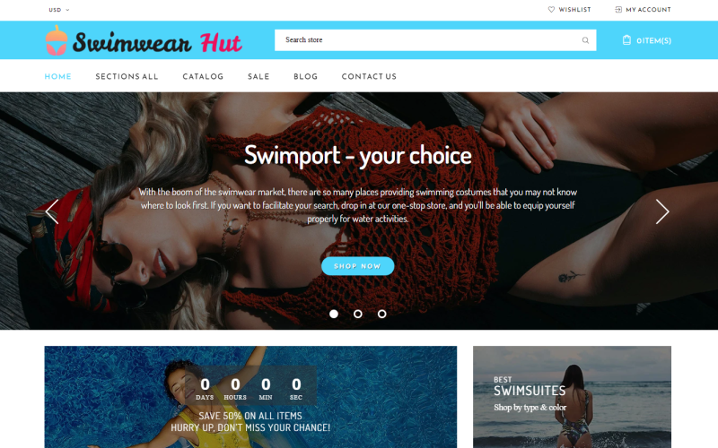 Swimwear Hut - Tema Shopify de la tienda de trajes de baño