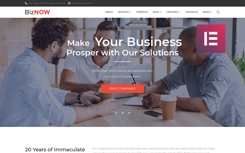 Biznow - тема WordPress для бизнес-консалтинга Elementor