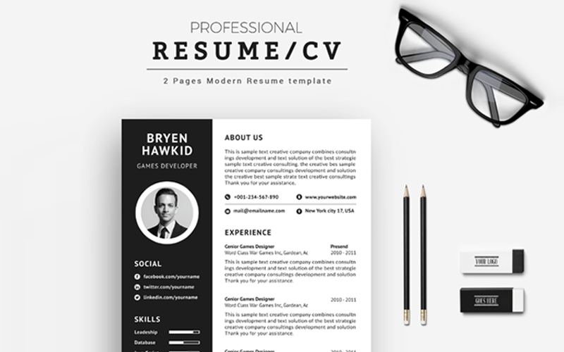 Download Резюме "Hawkid Bryen Resume Template" / Hawkid Bryen Resume Template - Резюме на тему графика resume cv clean creative word infographic modern professional student mac pages manager template bankers doctors job seekers