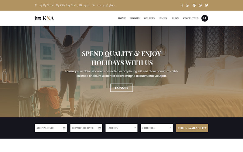 KNA - PSD шаблон для отелей, курортов и отпусков