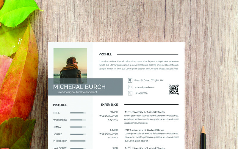 Download Резюме "Micheral Burch Resume Template" / Micheral Burch Resume Template - Резюме на тему графика a4 cv template elegant resume female feminine indesign infographic modern professional clean design minimal pages portfolio word us letter