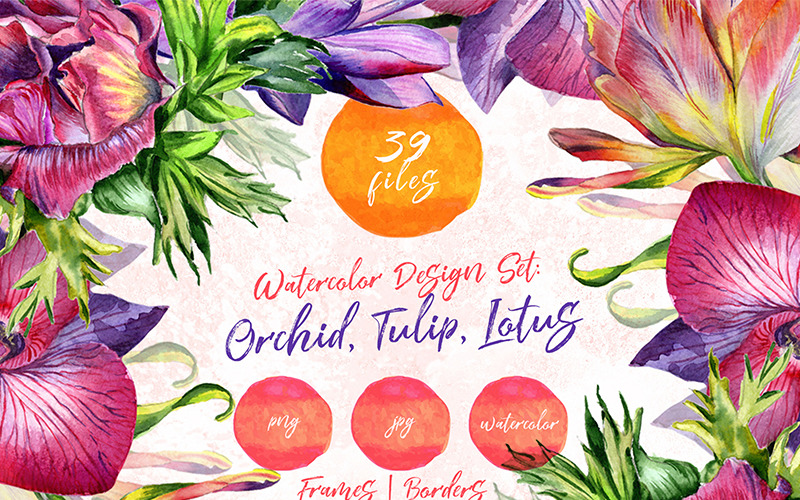Blandning av blommor PNG akvarelluppsättning - illustration