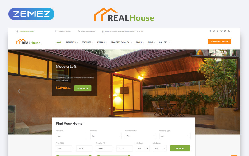 недвижимость многостраничный html5 шаблон сайта