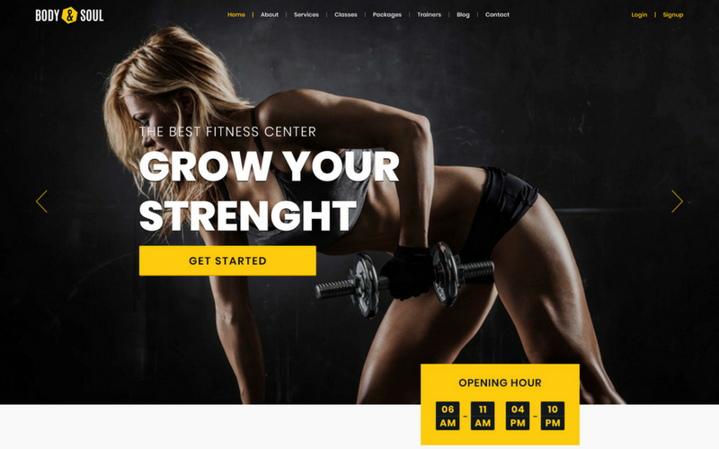 Download PSD шаблон "Body & Soul - Gym & Fitness PSD Template" / Body & Soul - Gym & Fitness PSD Template - PSD шаблон на тему фитнес sports clubs health gyms fitness centers personal trainers psd website template yoga