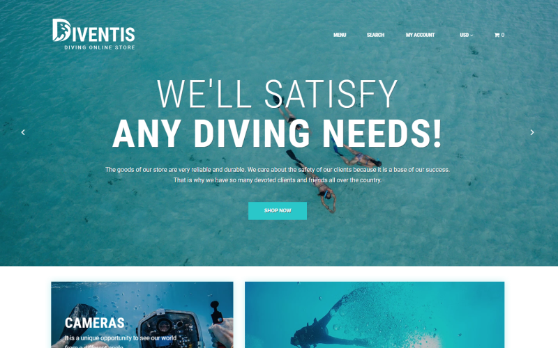 Diventis - Sklep internetowy ze sprzętem do nurkowania Motyw Shopify