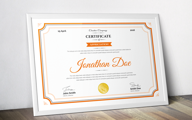 Download Шаблон сертификата "Jonathan Doe - Clean Certificate Template" / Jonathan Doe - Clean Certificate Template - Шаблон сертификата на тему образование free,certificate,template,modern,minimal,clean,creative,ai,multipurpose,word,psd,indesign,a4,letter,achievement,hi,quality,popular,decorative,diploma