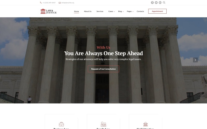 Recht en Justitie - Website-sjabloon met meerdere pagina's voor advocaten in HTML5-formaat