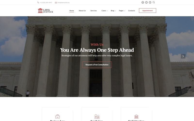 Recht en rechtvaardigheid - HTML5-websitesjabloon voor advocaten met meerdere pagina's