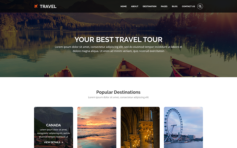Download PSD шаблон "TRAVEL - Tours and Travel PSD Template" / TRAVEL - Tours and Travel PSD Template - Адаптивный PSD шаблон на тему путеводитель events holiday hotels package-tours reservation resorts tourism tours traveling trip travel tour agency traveler vacation cars cruises family flight holidays