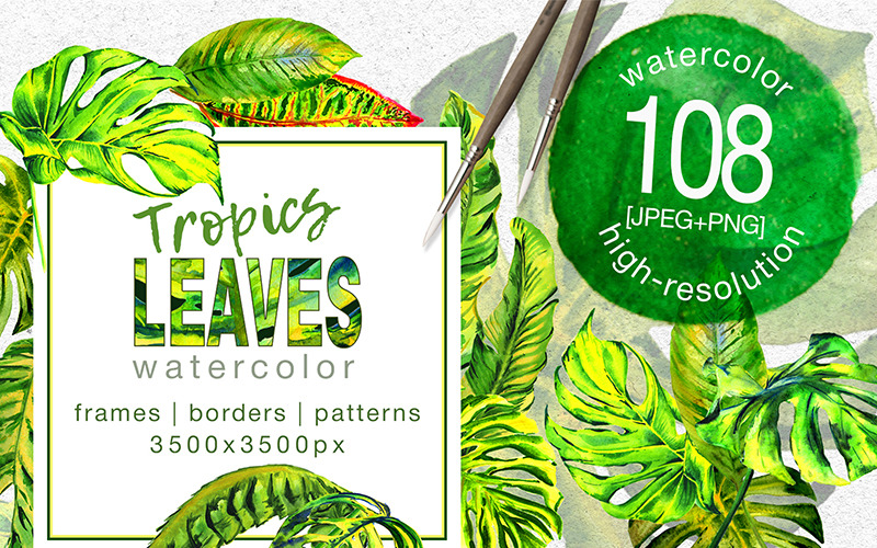 Download Иллюстрация "Tropics Leaves Monstera -  PNG Watercolor - Illustration" / Tropics Leaves Monstera -  PNG Watercolor - Illustration - Иллюстрация на тему графика watercolor illustration green drawing background textile tropics drawn paint leaf seasonal foliage sprout stem botanical floral monster