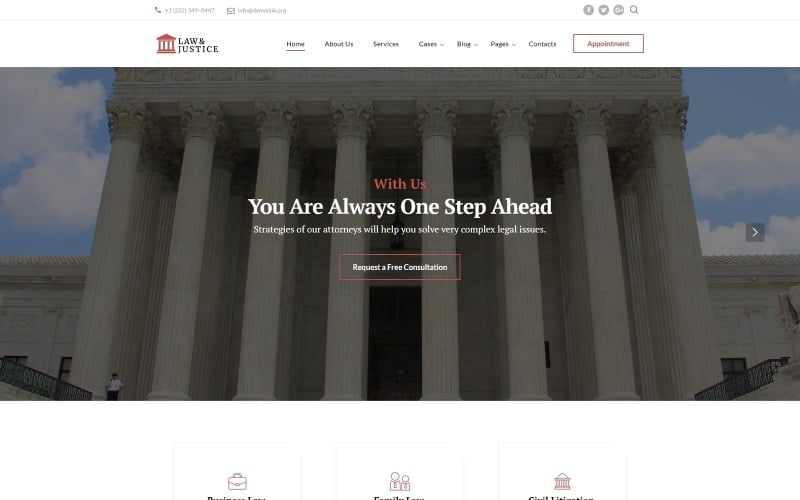 Закон и правосудие - Многостраничный HTML5 шаблон веб-сайта юриста
