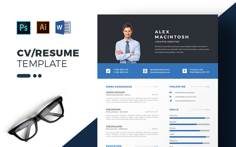Download Резюме "Alex Macintosh Professional Resume Template" / Alex Macintosh Professional Resume Template - Резюме на тему графика resume cv professional clean creative curriculum vitae design elegant modern photoshop template pro format qualifications templates simple word