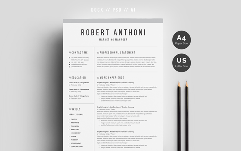 Modèle de CV propre de Robert Anthoni