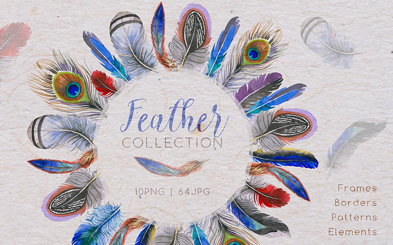 Download Иллюстрация "Feather Collection PNG Watercolor Set - Illustration" / Feather Collection PNG Watercolor Set - Illustration - Иллюстрация на тему графика watercolor illustration feather boho quill plume wing bird isolated drawing background colorful drawn paint textile png