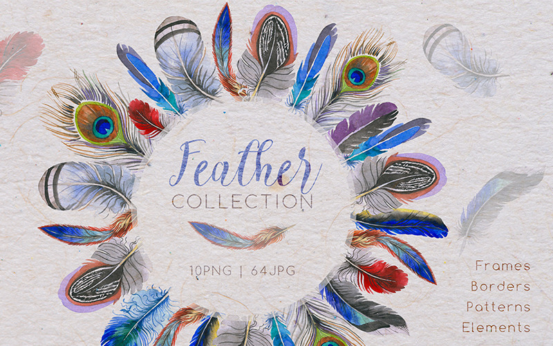 Coleção Feather Collection PNG Aquarela Set - Ilustração