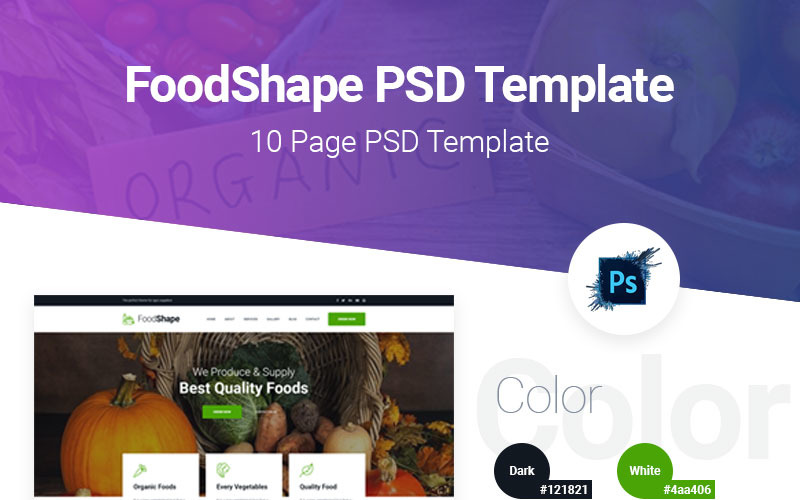 Download PSD шаблон "Foodshape Vegetable Delivery Service Company PSD Template" / Foodshape Vegetable Delivery Service Company PSD Template - PSD шаблон на тему напитки и еда food delivery foodhub psd template ui ux creative vegetable grocery shop selling