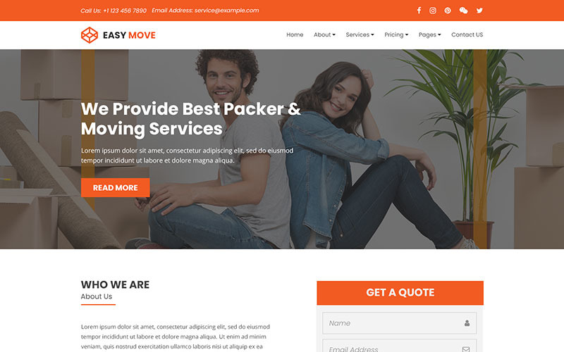 Download PSD шаблон "EASY MOVE - Packers and Moving Services PSD Template" / EASY MOVE - Packers and Moving Services PSD Template - Адаптивный PSD шаблон на тему клининговая компания cargo delivery freight house-move international-shipping logistics long-distance-delivery movers moving moving-services post shipping towing transportation trucks packer cleaners cleaning-com