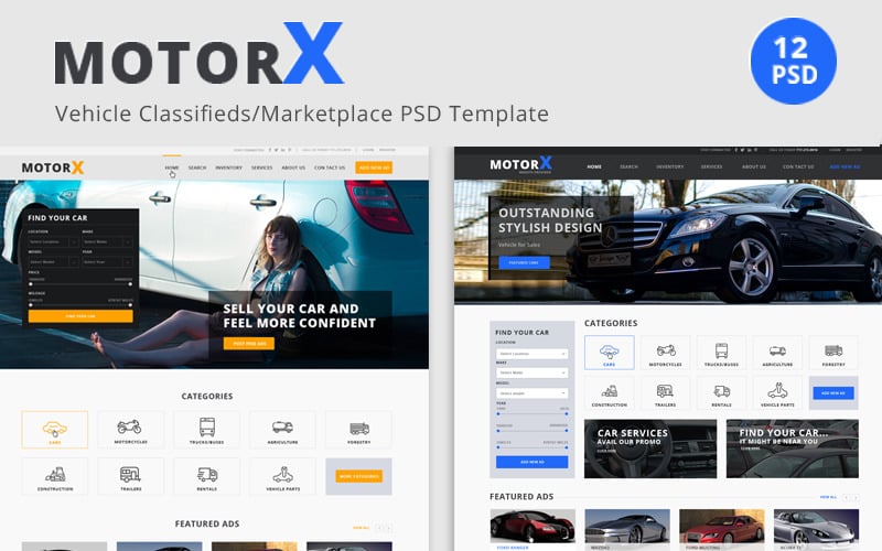 Šablona PSD MotorX - Marketplace pro vozidla
