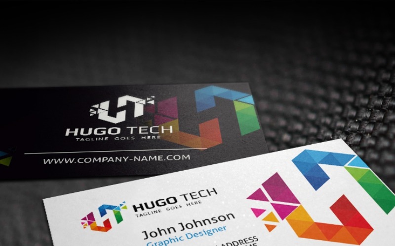Tarjeta de visita Hugo Tech Poligon - Plantilla de identidad corporativa