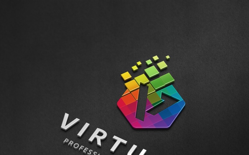 Download Шаблон логотипа "Virtual - V Letter Polygon Logo Template" / Virtual - V Letter Polygon Logo Template - Шаблон логотипа на тему графика alphabet app brand color colour creative design digital graphic icon initial letter v logo media monogram mozaic negative space pixel
