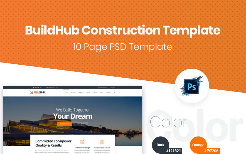 BuildHub Construction, Renovación, Plantilla PSD de la empresa de diseño de interiores