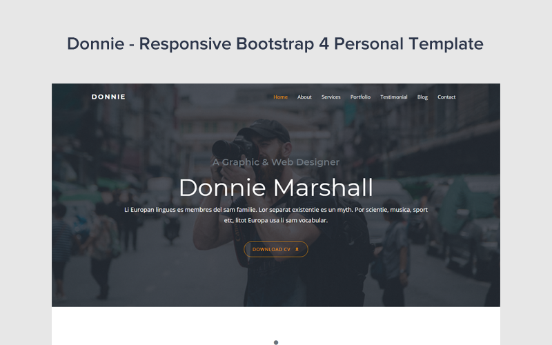 Donnie - Modèle de page de destination personnelle Bootstrap 4