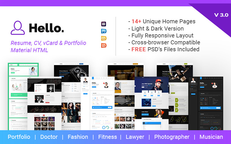 Ciao curriculum: modello di sito Web HTML per CV, vCard e portfolio