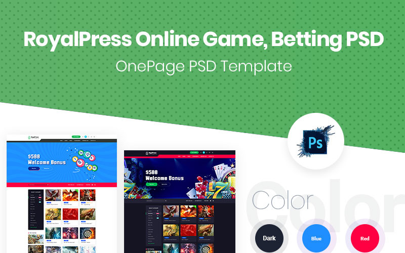 Download PSD шаблон "RoyalPress Online Gaming, Betting Website PSD Template" / RoyalPress Online Gaming, Betting Website PSD Template - Адаптивный PSD шаблон на тему спорт online game gamer gaming betting online_game website games psd clean minimal