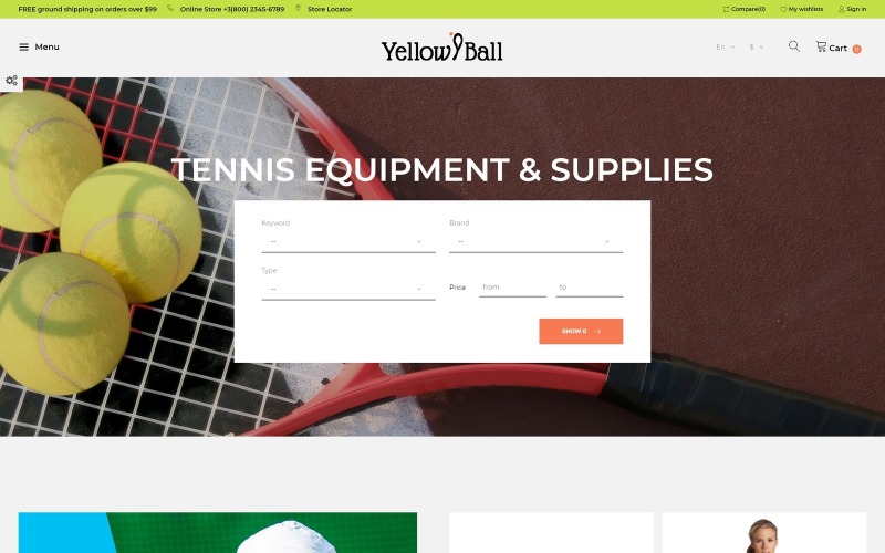 YellowBall - Тема для тенісного магазину PrestaShop