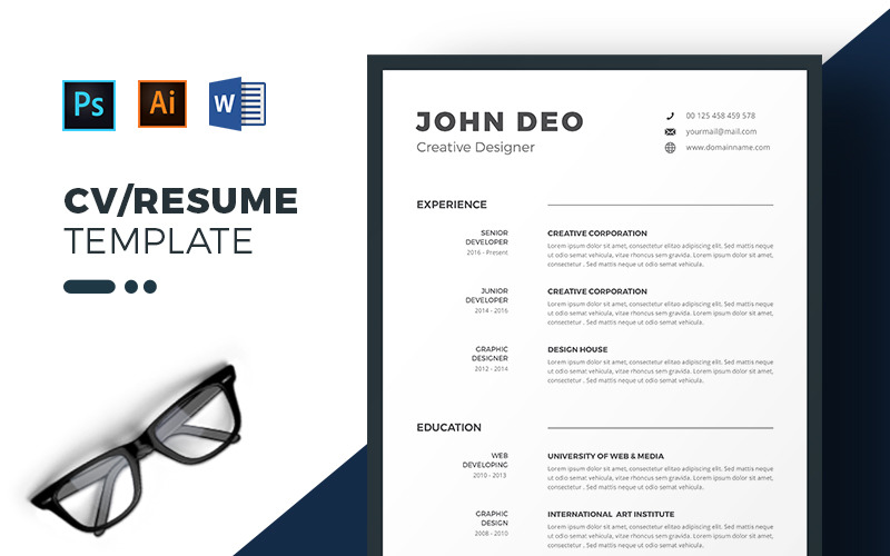 Download Резюме "John Deo Resume Template" / John Deo Resume Template - Резюме на тему графика resume cv professional clean creative curriculum vitae design elegant modern photoshop template pro format qualifications templates simple word