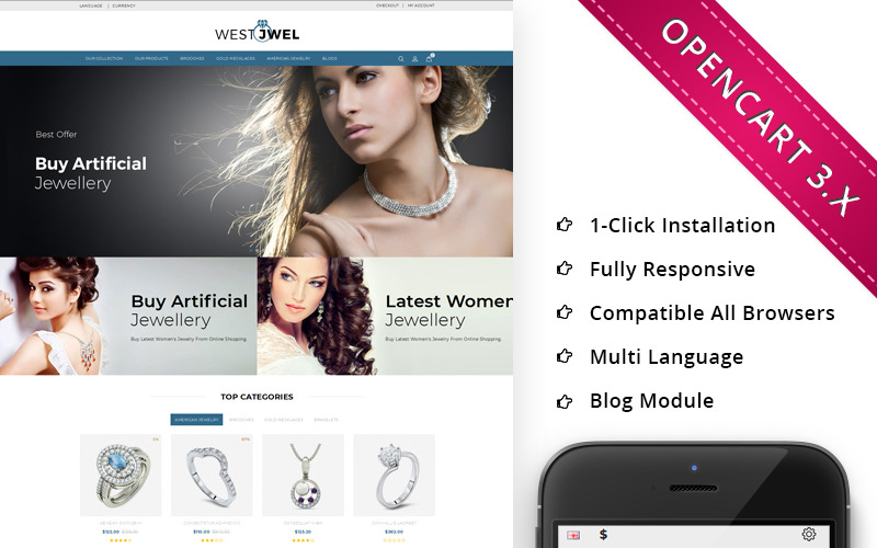 Westjwel Jewellery - чуйний шаблон OpenCart