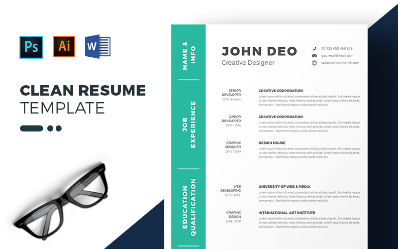 Download Резюме "John Deo Clean Resume Template" / John Deo Clean Resume Template - Резюме на тему графика resume cv professional clean creative curriculum vitae design elegant modern photoshop template pro format qualifications templates simple word
