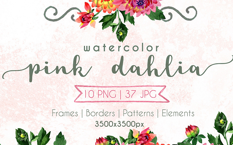 Download Иллюстрация "Pink Dahlia PNG Watercolor Set - Illustration" / Pink Dahlia PNG Watercolor Set - Illustration - Иллюстрация на тему графика watercolor illustration delicate pink dahlia drawing background colorful drawn paint leaf plant wildflower seasonal foliage flower sprout stem textile botanical
