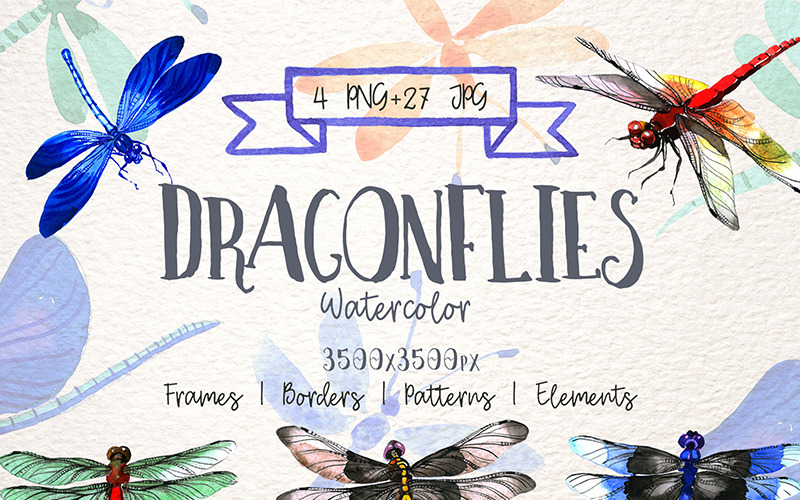 Insect Dragonfly PNG Watercolor Set - Illustration