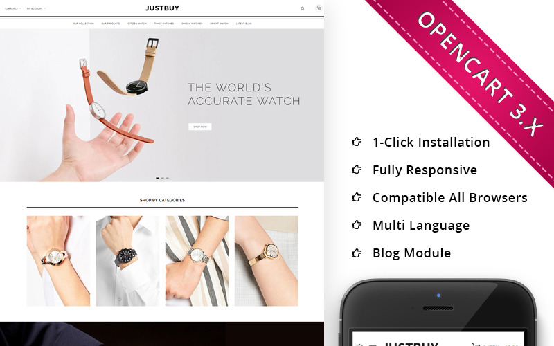 JustBuy Watch Store - responzivní šablona OpenCart