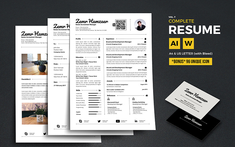 Download Резюме "Zamr - Modern Resume Template" / Zamr - Modern Resume Template - Резюме на тему графика resume template cv coverletter microsoftword creative design clean professional curriculumvitae modern simple word job