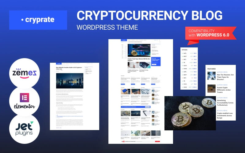 Cryprate - тема WordPress для блога о криптовалюте Elementor