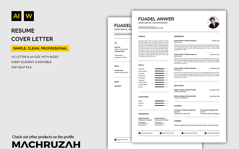 Download Резюме "Fuadel - Resume / Cover Letter Resume Template" / Fuadel - Resume / Cover Letter Resume Template - Резюме на тему графика resume template cv coverletter microsoftword creative design clean professional curriculumvitae modern simple word job
