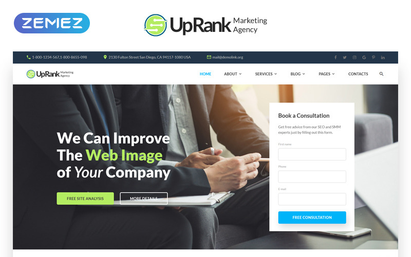 UpRank - Modèle de site Web multipage pour agence de marketing élégant