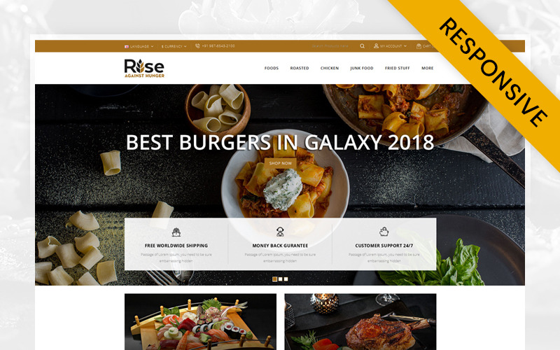 RISE - modelo responsivo OpenCart para loja de alimentos