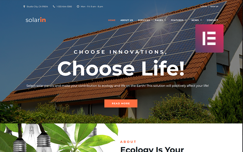 Solarin - Motyw WordPress Elementor firmy zajmującej się energią słoneczną