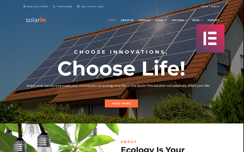 solar energy company wordpress elementor theme