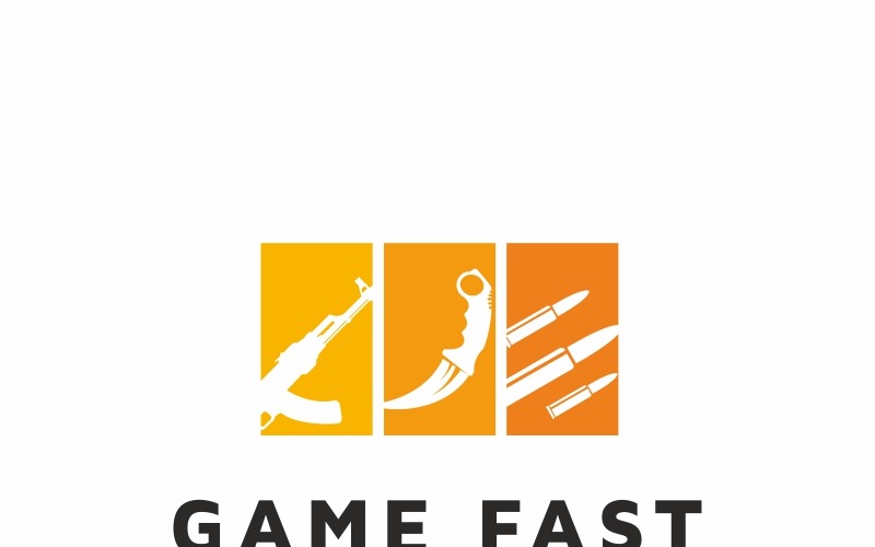 Download Шаблон логотипа "Game Fast Logo Template" / Game Fast Logo Template - Шаблон логотипа на тему графика attack audio auto black creative damage dark defend design fight fun game play studio games adventures gun man music rock