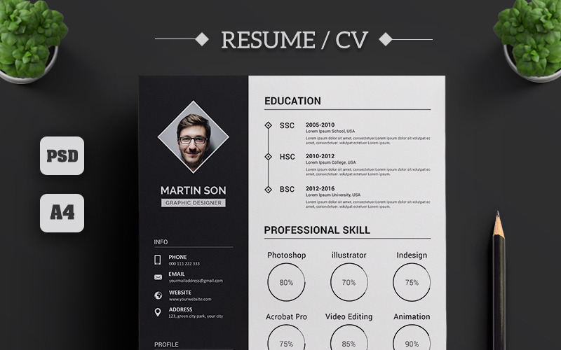 Download Резюме "Martin Son – CV &amp; Resume Template" / Martin Son – CV &amp; Resume Template - Резюме на тему графика a4,cv,template,elegant,resume,female,feminine,indesign,infographic,modern,professional,clean,design,minimal,pages,portfolio,word,us,letter,new
