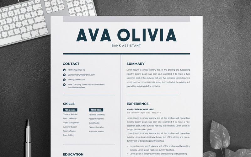 Ava Oliva Bank & Finance Özgeçmiş Teması