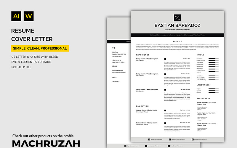 Download Резюме "Bastian - Cover Letter / Resume Template" / Bastian - Cover Letter / Resume Template - Резюме на тему графика resume template cv coverletter microsoftword creative design clean professional curriculumvitae modern simple word job