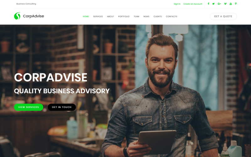 CorpAdvice - Landing Page Template für Fresh Business Consultancy Agency