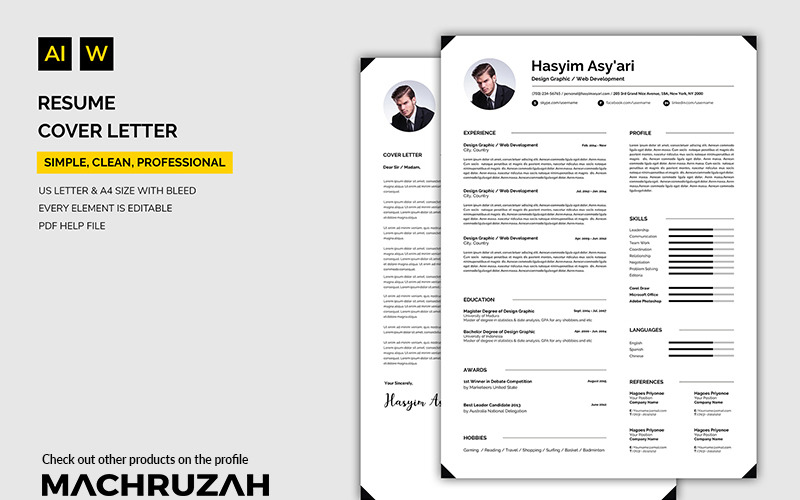 Download Резюме "Hasyim - Cover Letter / Resume Template" / Hasyim - Cover Letter / Resume Template - Резюме на тему графика resume template cv coverletter microsoftword creative design clean professional curriculumvitae modern simple word job